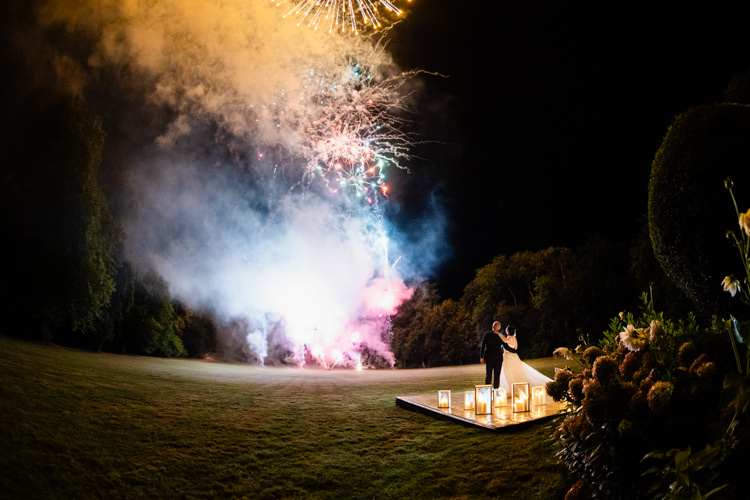 couple admiring their fireworks chateau challain wedding