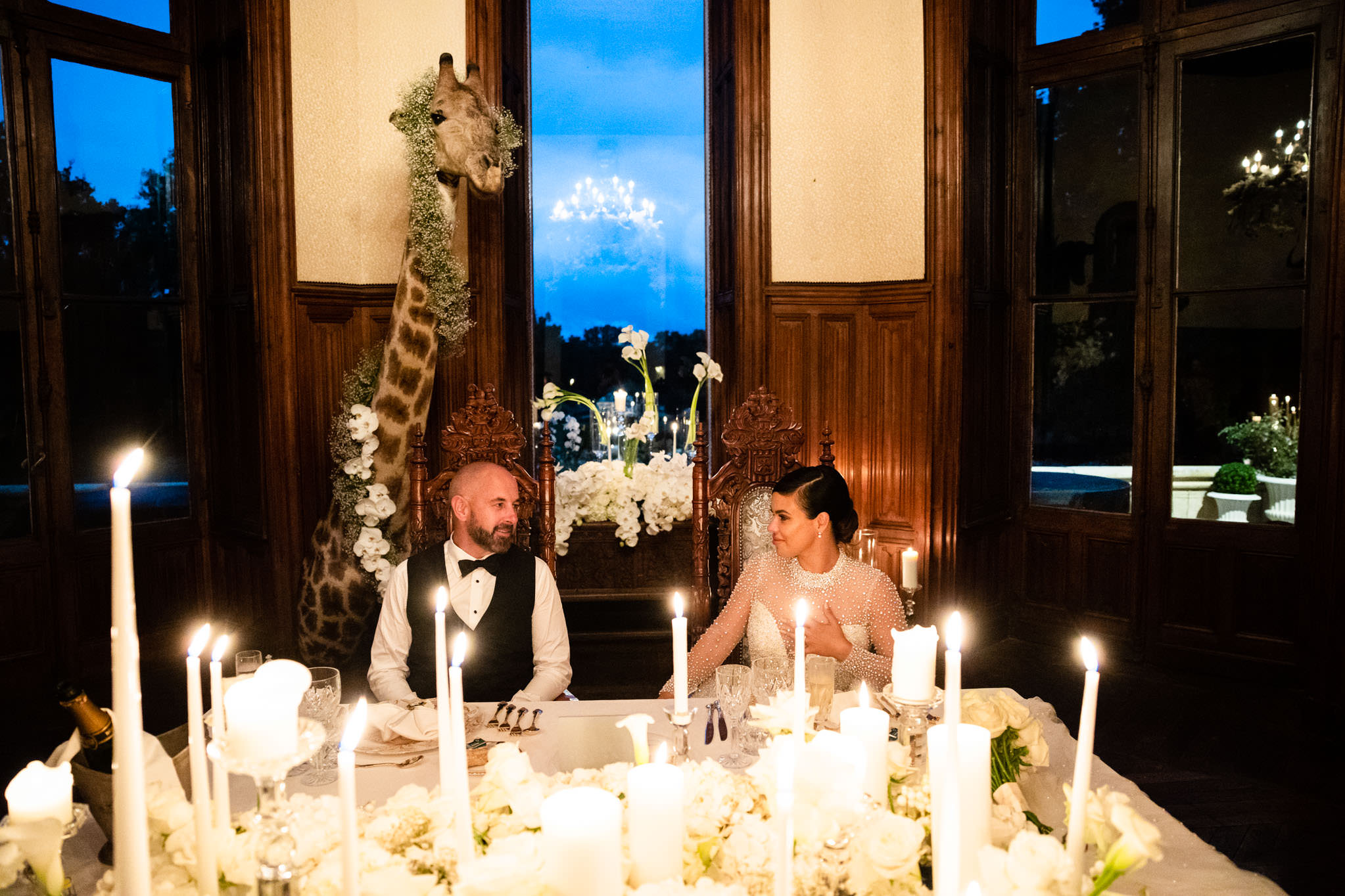 couple at wedding dinner chateau challain