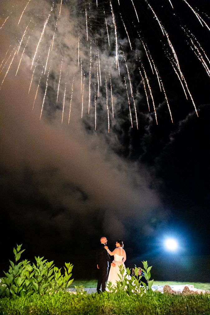 fireworks wedding chateau challain with couple