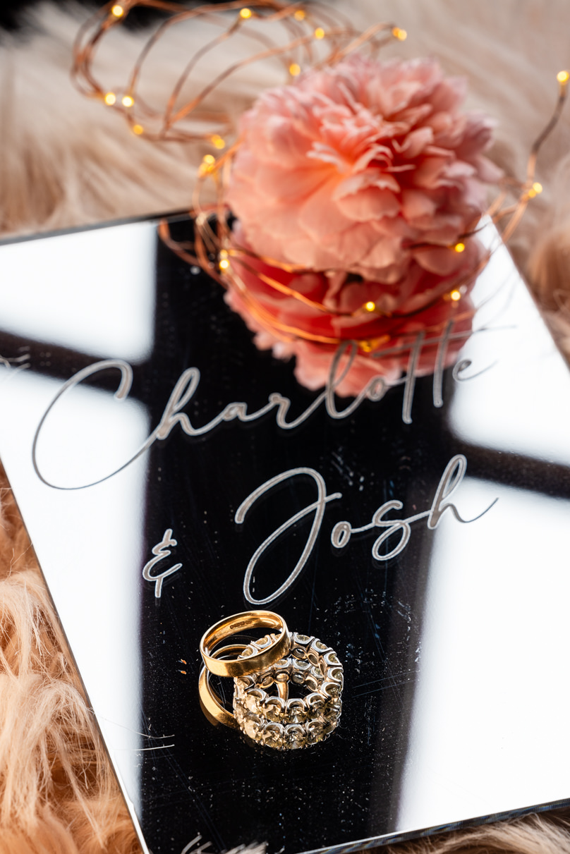 rings with mirror and names wedding chateau challain