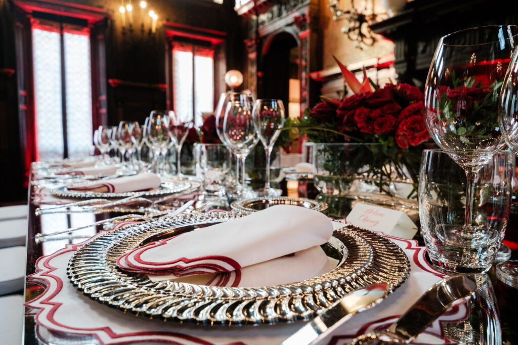 detail of table setting for Buccellati's dinner