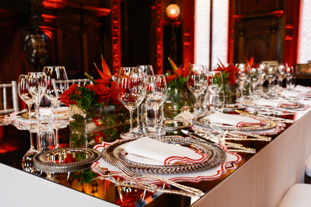detail of table setting for Buccellati's dinner
